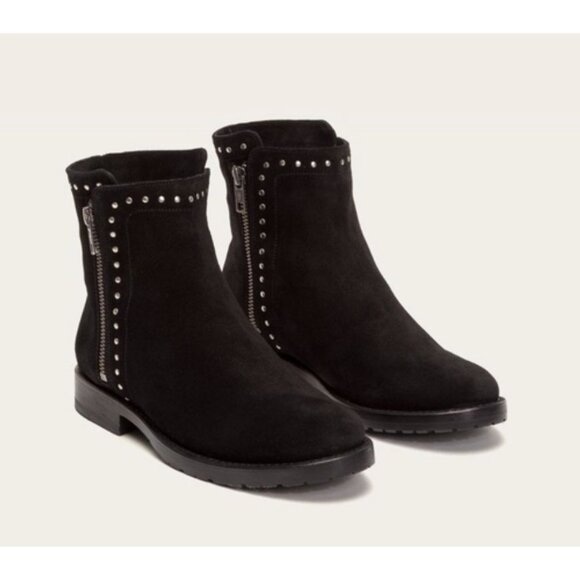 Frye Natalie Studded Double Zip  Black Suede Leather Ankle Boots Booties 6.5 - Picture 1 of 9